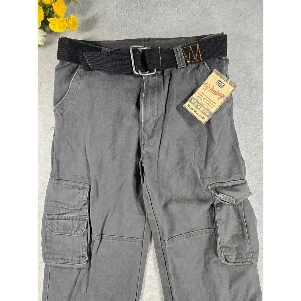 Y2K NWT Faded Glory Boys Belted Cargo‎ Pants Charcoal Dust Size 12 Vintage Wash
